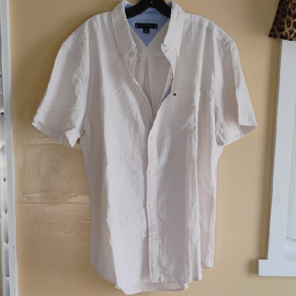 EUC MEN'S LINEN/COTTON TOMMY HILFIGER BUTTON DOWN SHIRT